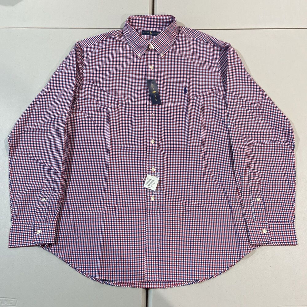Polo Ralph Lauren Mens Gingham Button Down Shirt Blue White Classic Fit XL NEW